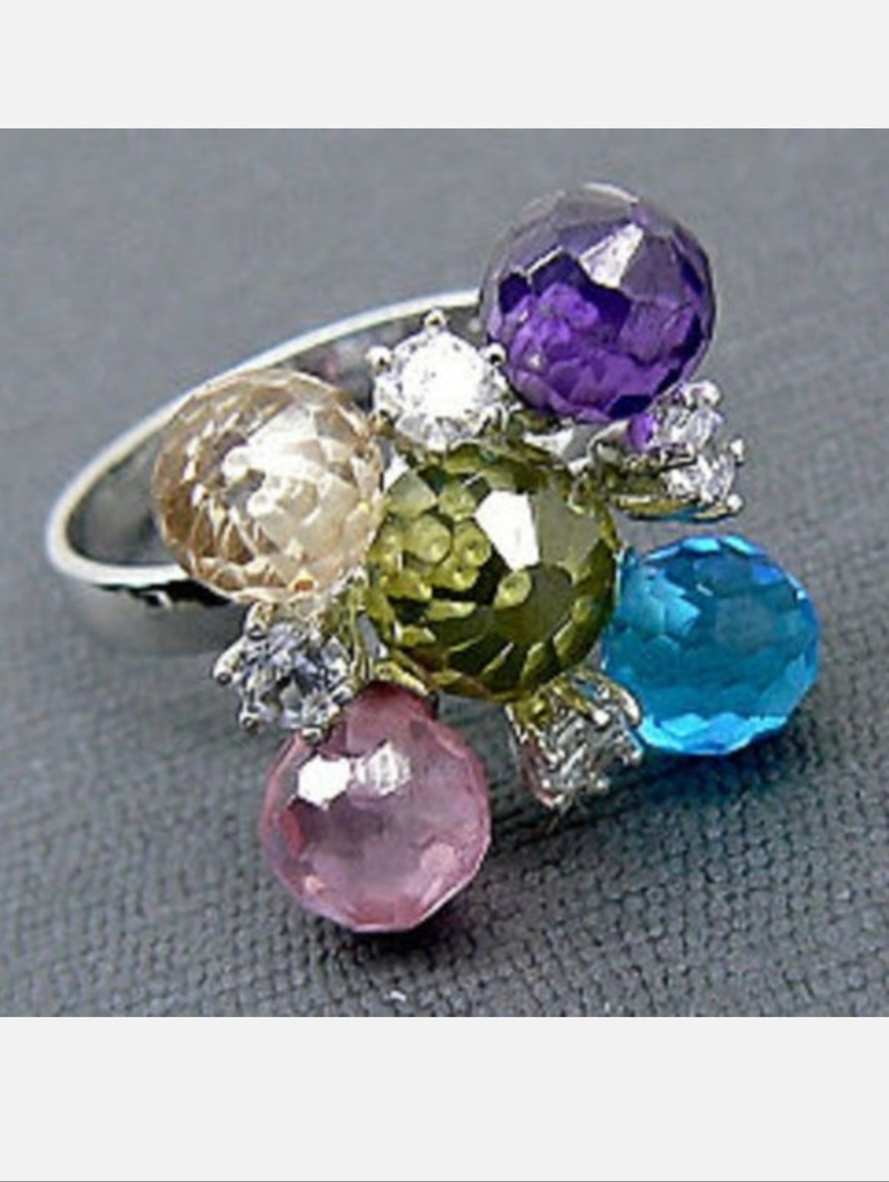 Multi Stone Stylish sterling silver Ring size 7